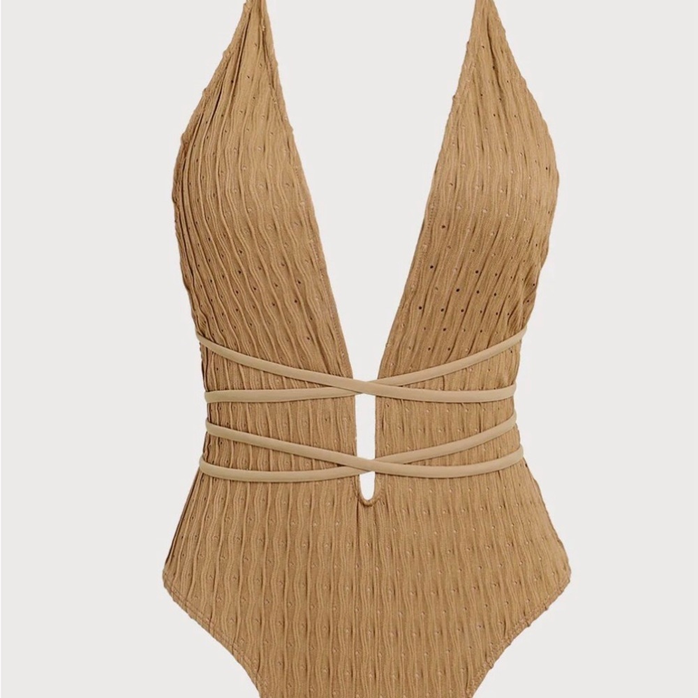 Samiol Brown Deep V One-Piece Swimsuit
